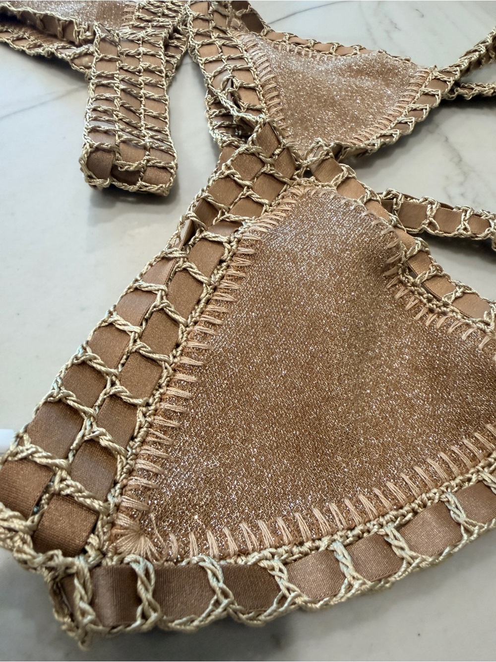 Lux Sea Ariana Gold Lurex Crochet Triangle Bikini Large NWT - Picture 4 of 7